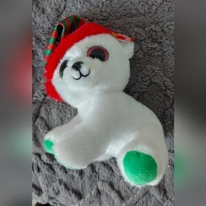 Ty Beanie Boo Paxton White & Green Holiday Plush Bear Toy - Kids Toys